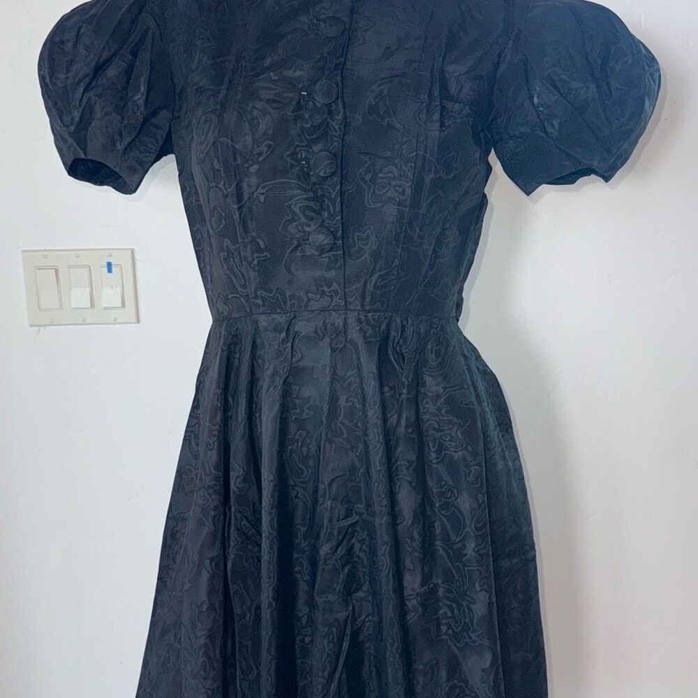 Authentic 1930s1940s Handmade Black Jacquard PuffSleeve Dress